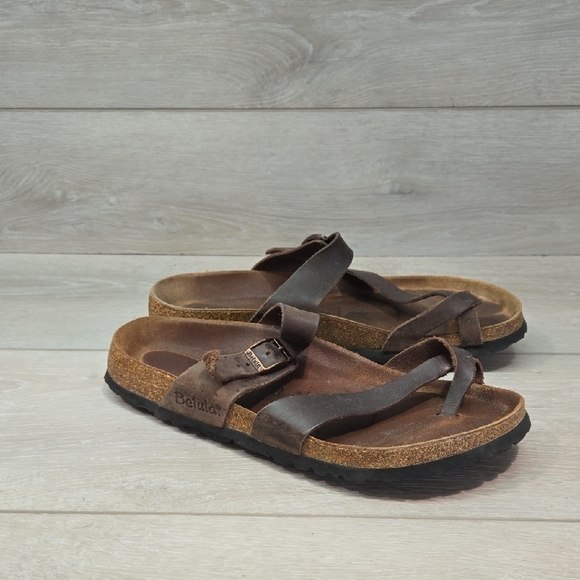 Betula By Birkenstock Women Brown Leather Sandals Loop Toe Shoes Sz 40/9 - Picture 1 of 11